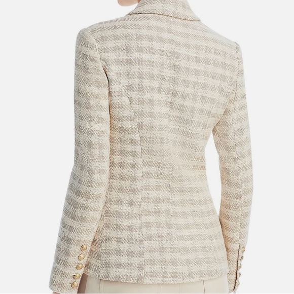 L’AGENCE Kenzie Double Breasted Blazer Shoulder Pads Ecru-Gold Check 16 NWT - Picture 5 of 13